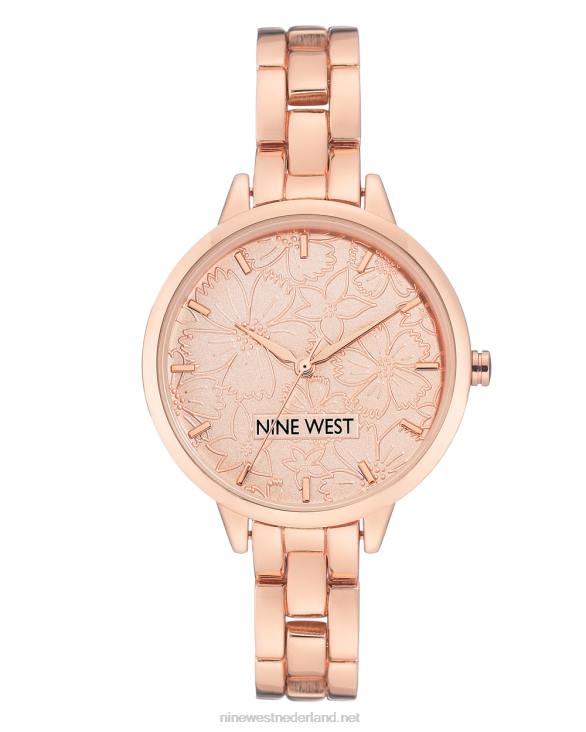 armbandhorloge met bloemenwijzerplaat Nine West 62LB2883 rosé goudkleurig
