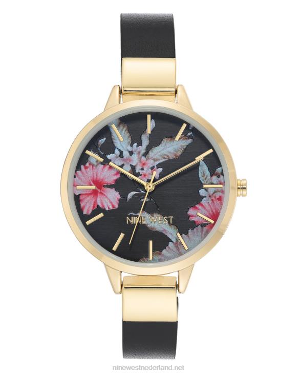 horloge met bloemenwijzerplaat Nine West 62LB2886 zwart