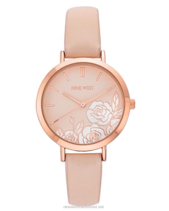 horloge met gladde band met bloemenwijzerplaat Nine West 62LB2879 roze