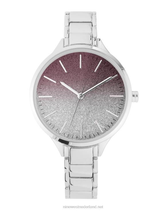horloge met glitter ombre wijzerplaat Nine West 62LB2878 zilveren toon