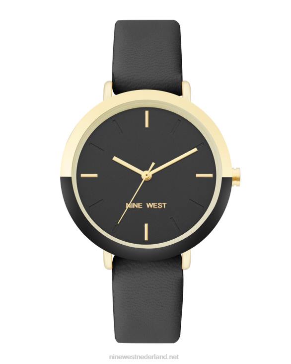 horloge met tweekleurige bezelband Nine West 62LB2858 zwart