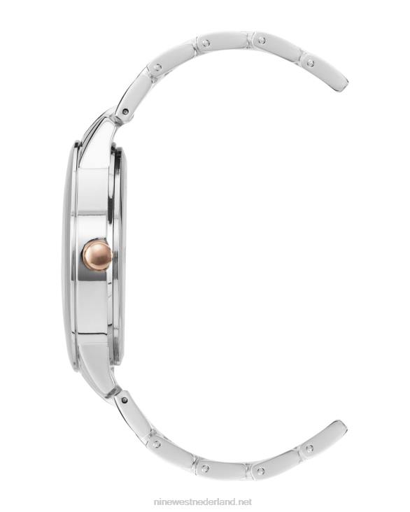 metalen armbandhorloge met bloemenwijzerplaat Nine West 62LB2873 zilveren toon