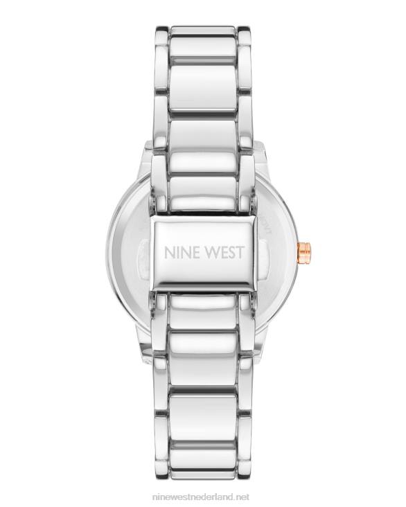 metalen armbandhorloge met bloemenwijzerplaat Nine West 62LB2873 zilveren toon