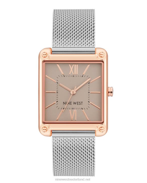 rechthoekige kast mesh armband horloge Nine West 62LB2862 zilveren toon
