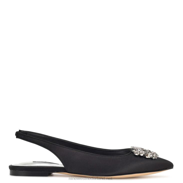 bling bling slingback flats Nine West 62LB2309 zwart satijn kristal