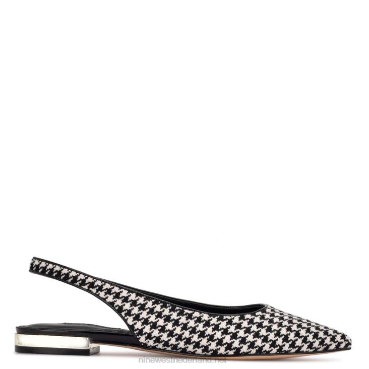 lucee slingback flats met puntige neus Nine West 62LB1097 zwart/wit pied-de-poule