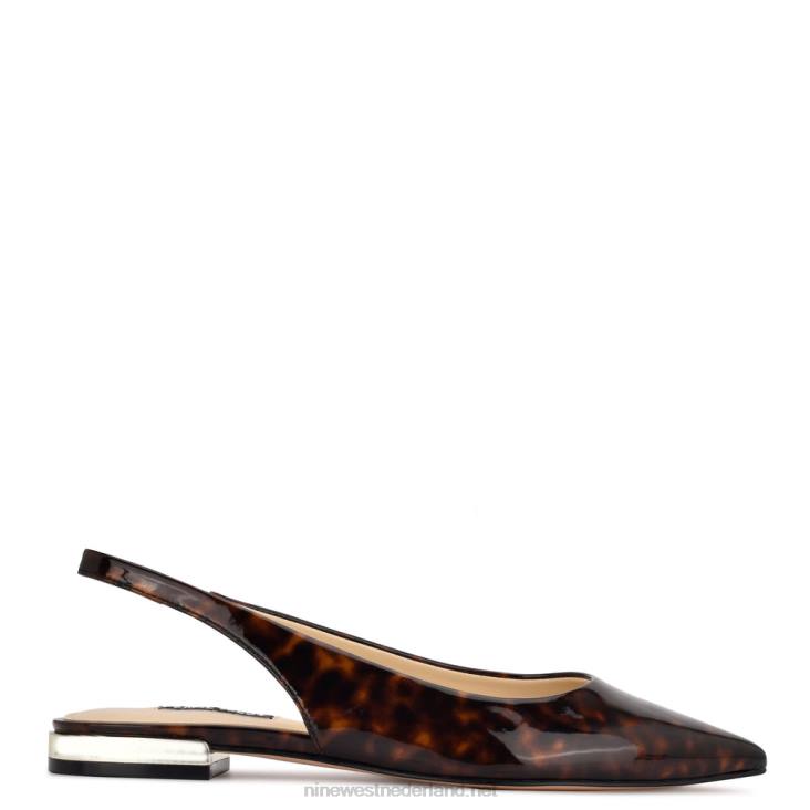 lucee slingback flats met puntige neus Nine West 62LB1111 bruine schildpad