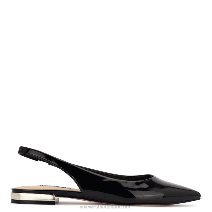 lucee slingback flats met puntige neus Nine West 62LB1112 zwart patent