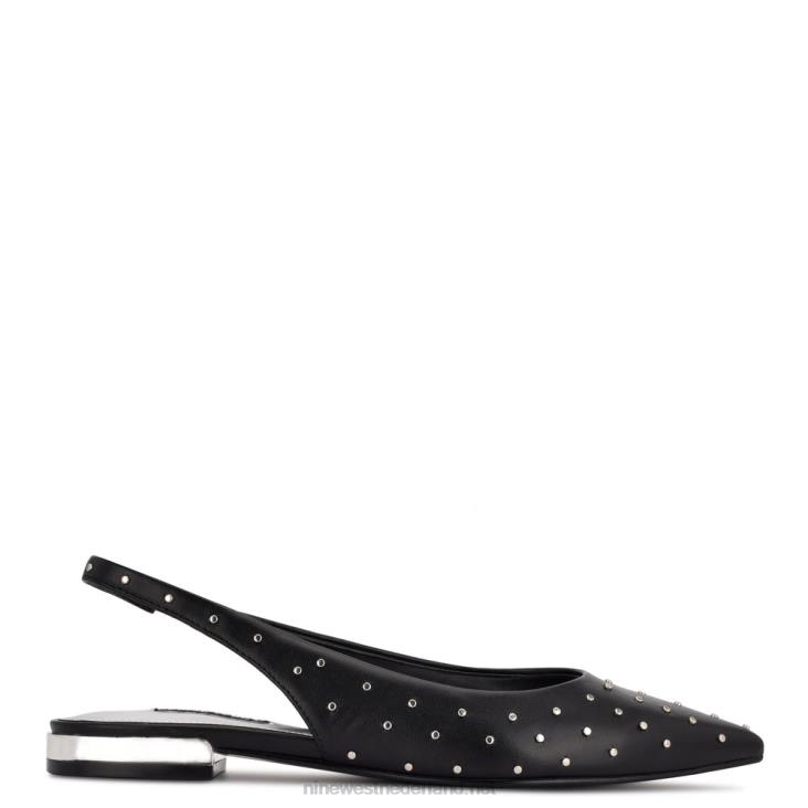 lucee slingback flats met puntige neus Nine West 62LB1113 zwart leer bezaaid