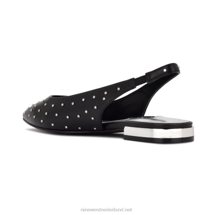 lucee slingback flats met puntige neus Nine West 62LB1113 zwart leer bezaaid