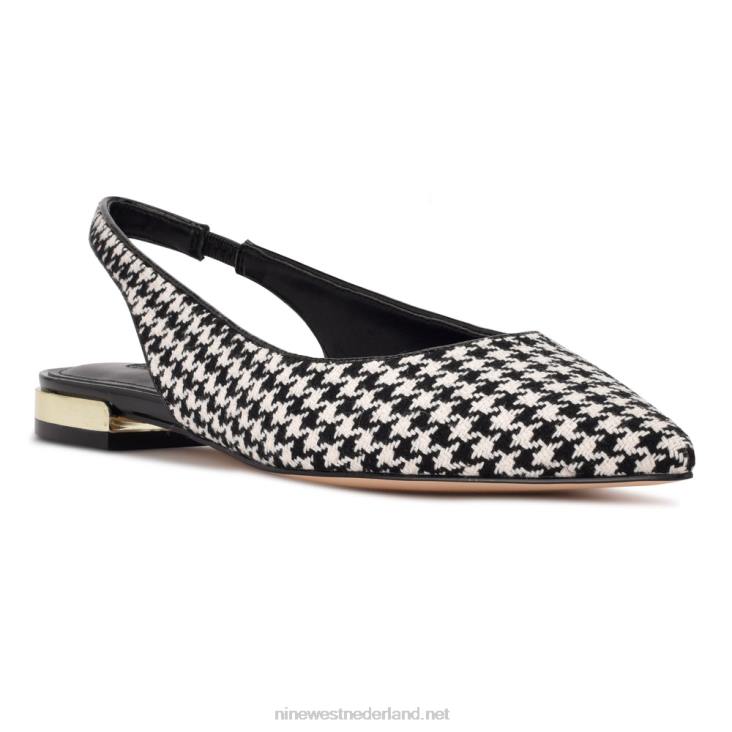lucee slingback flats met puntige neus Nine West 62LB2149 zwart/wit pied-de-poule