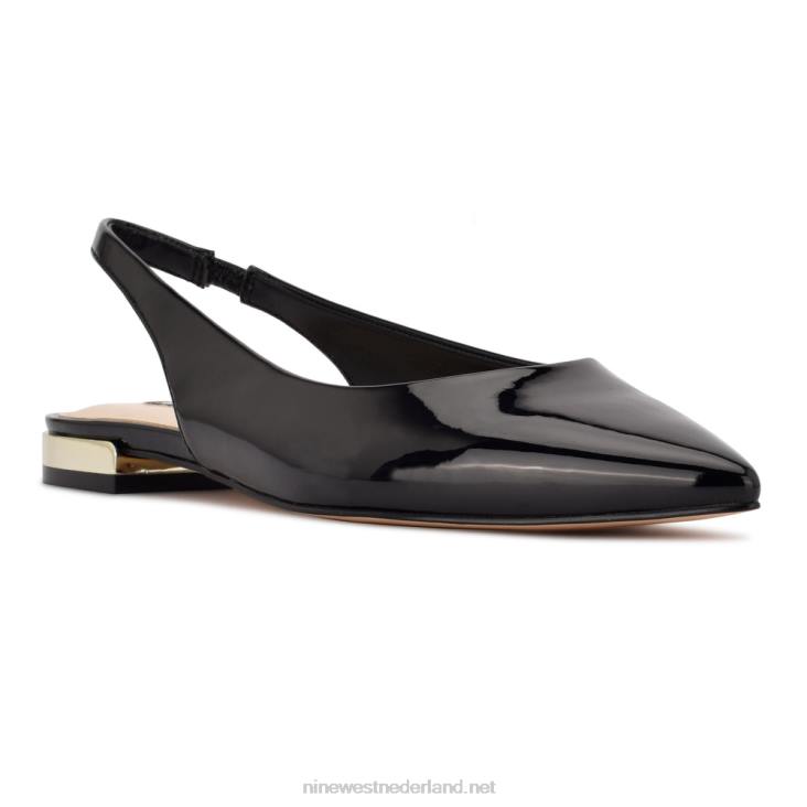 lucee slingback flats met puntige neus Nine West 62LB2221 zwart patent