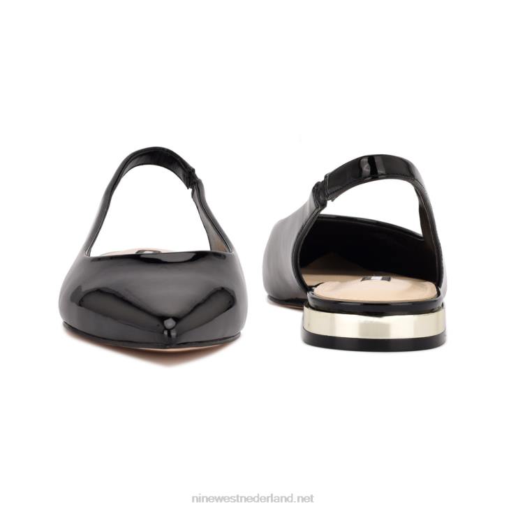 lucee slingback flats met puntige neus Nine West 62LB2221 zwart patent