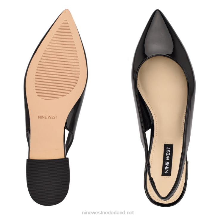 lucee slingback flats met puntige neus Nine West 62LB2221 zwart patent