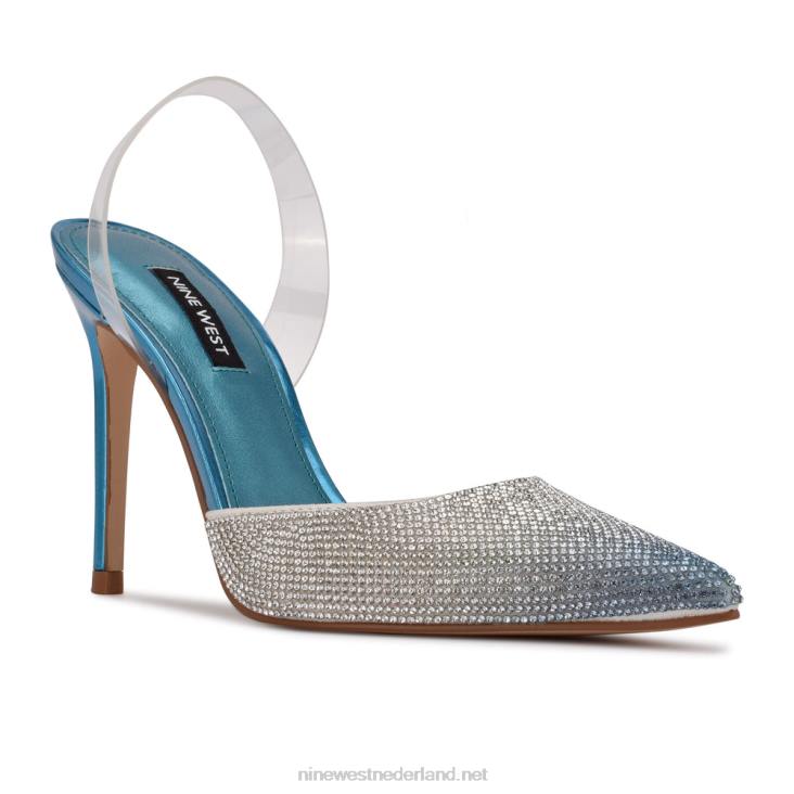 fabry slingback pumps met spitse neus Nine West 62LB1911 blauwe multi