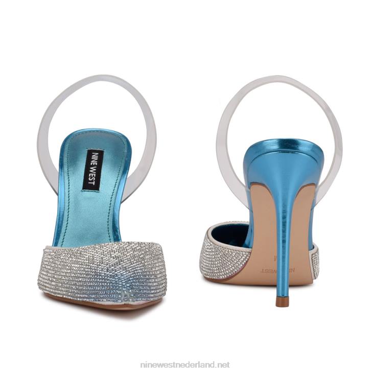 fabry slingback pumps met spitse neus Nine West 62LB1911 blauwe multi