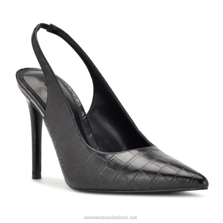 slingback pumps met puntige neus en veren Nine West 62LB1090 zwarte reliëf croco