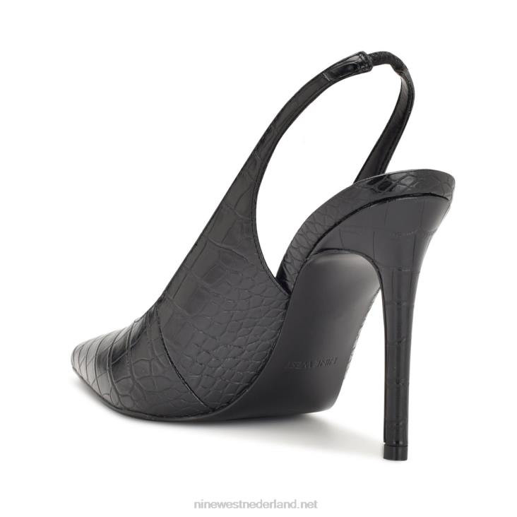 slingback pumps met puntige neus en veren Nine West 62LB1090 zwarte reliëf croco