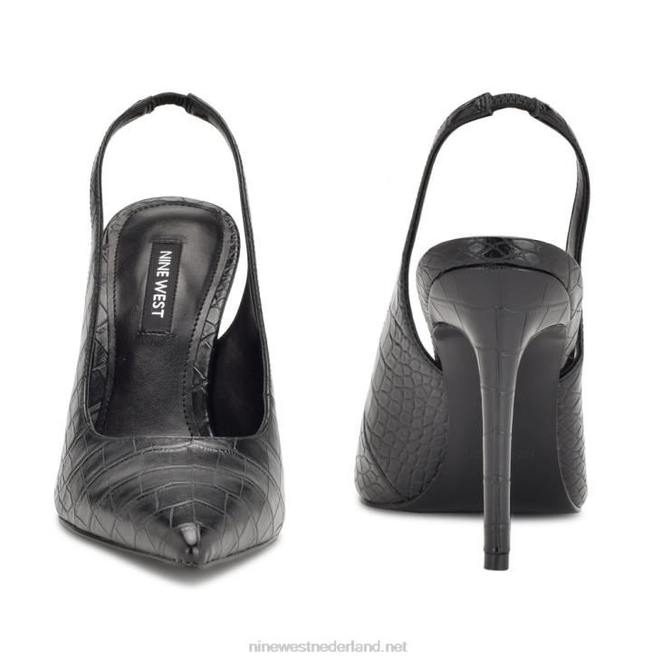 slingback pumps met puntige neus en veren Nine West 62LB1090 zwarte reliëf croco
