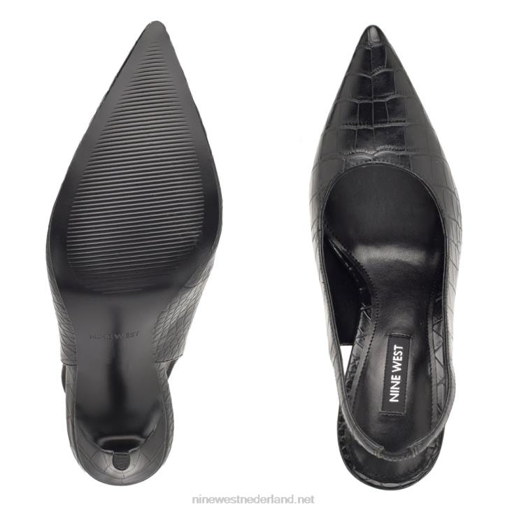 slingback pumps met puntige neus en veren Nine West 62LB1090 zwarte reliëf croco