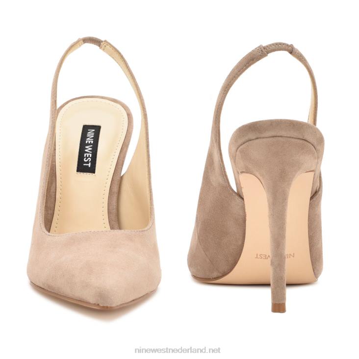 slingback pumps met puntige neus en veren Nine West 62LB1098 taupe suède