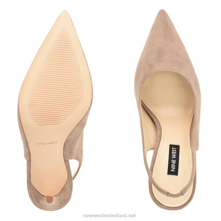slingback pumps met puntige neus en veren Nine West 62LB1098 taupe suède