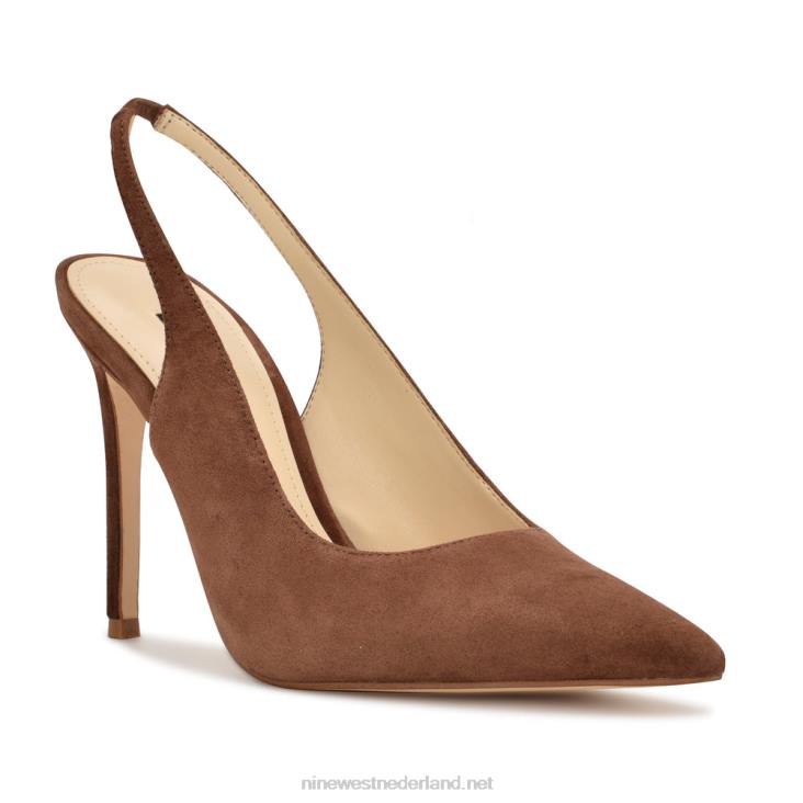 slingback pumps met puntige neus en veren Nine West 62LB1100 middenbruin suède