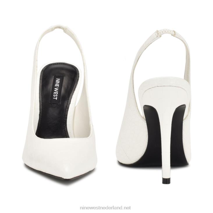 slingback pumps met puntige neus en veren Nine West 62LB1570 wit reliëf croco