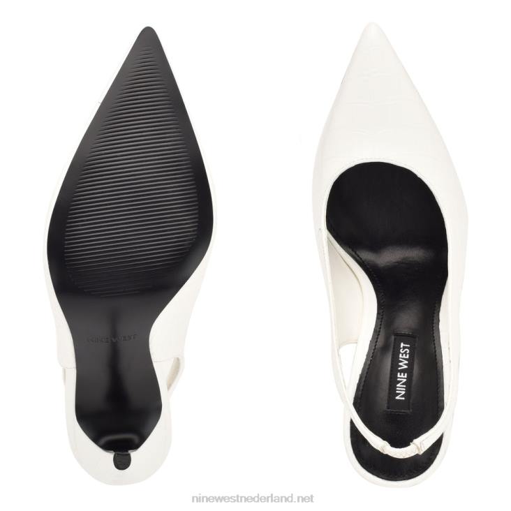 slingback pumps met puntige neus en veren Nine West 62LB1570 wit reliëf croco