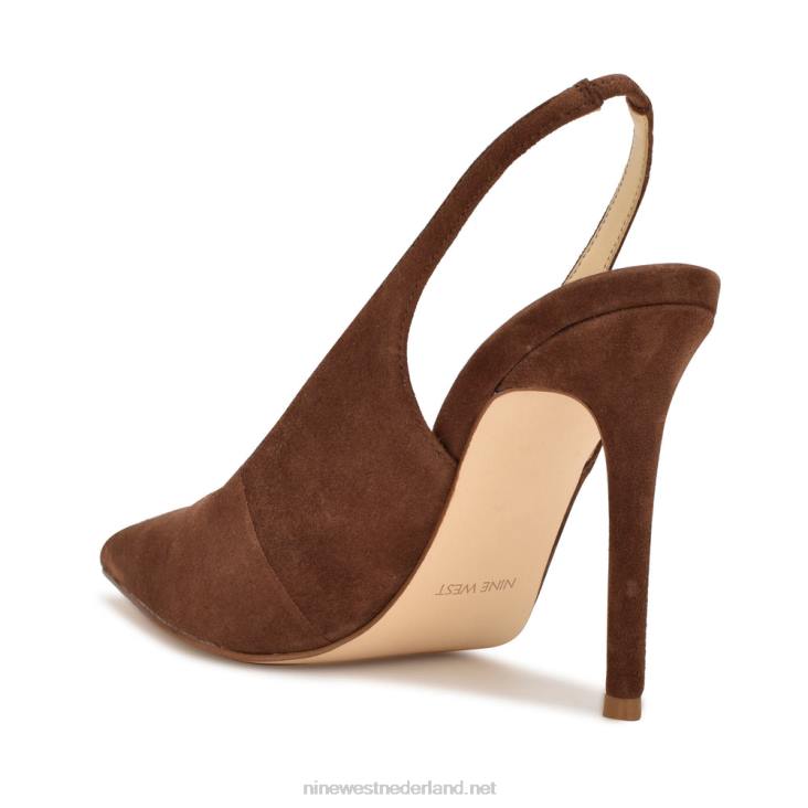 slingback pumps met puntige neus en veren Nine West 62LB1610 middenbruin suède