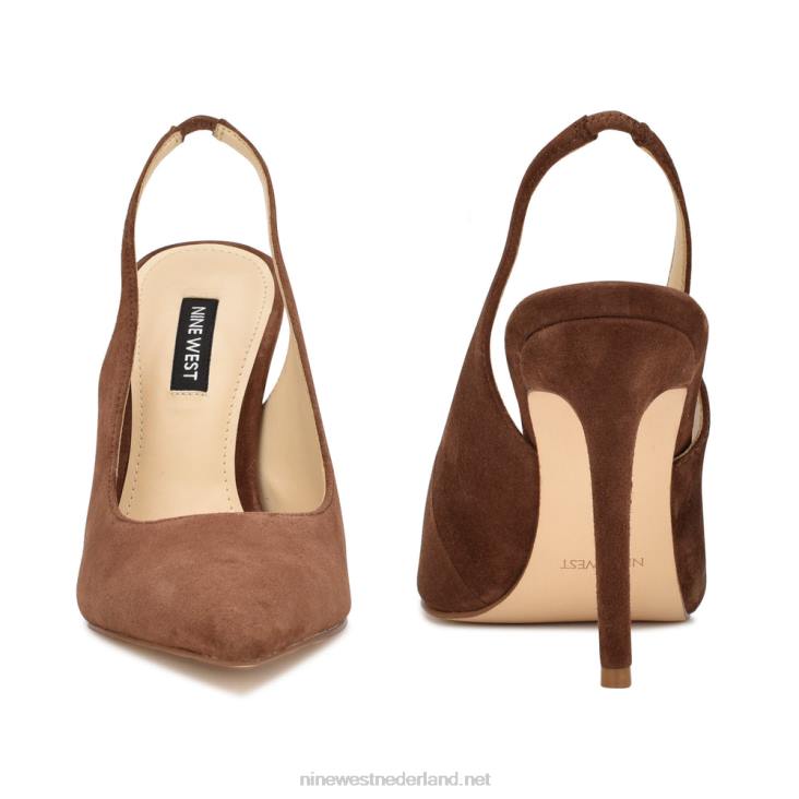 slingback pumps met puntige neus en veren Nine West 62LB1610 middenbruin suède