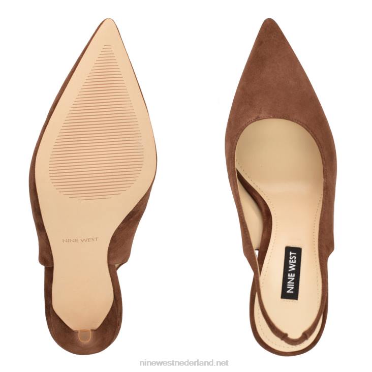 slingback pumps met puntige neus en veren Nine West 62LB1610 middenbruin suède