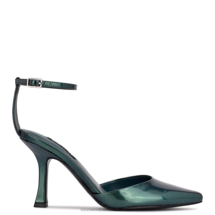 mooi gevormde puntige pumps met enkelbandje Nine West 62LB1208 groenblauw parelmoer metallic