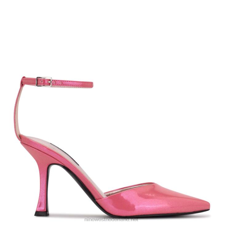 mooi gevormde puntige pumps met enkelbandje Nine West 62LB1212 roze parelmoer metallic