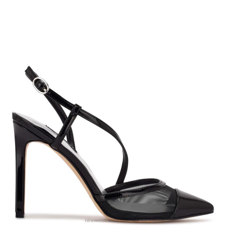 Timie pumps met enkelbandje Nine West 62LB1371 zwart lak/gaas