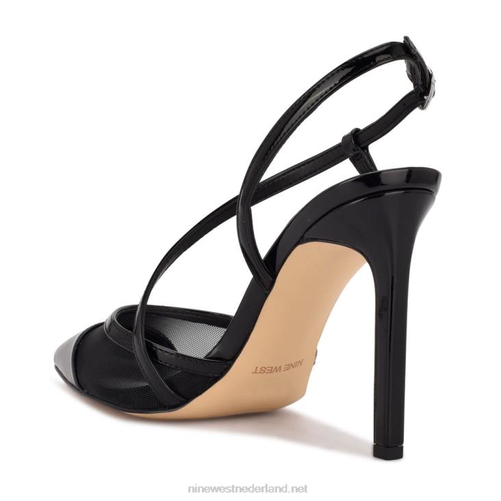 Timie pumps met enkelbandje Nine West 62LB1371 zwart lak/gaas