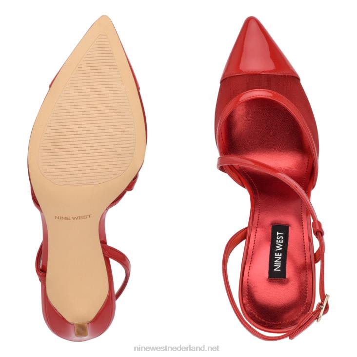 Timie pumps met enkelbandje Nine West 62LB1374 rood lak/gaas