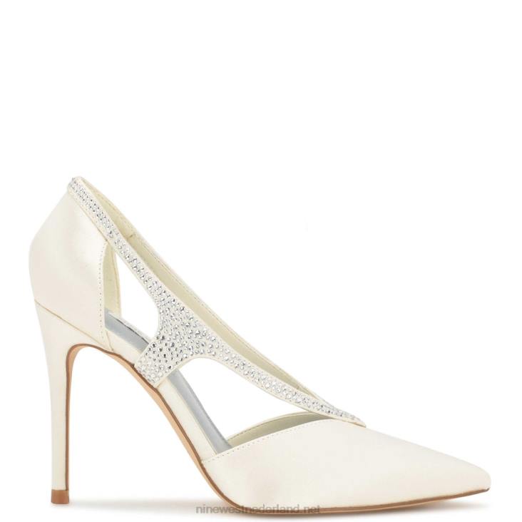 fantasie pumps met spitse neus Nine West 62LB1275 ivoor satijn kristal