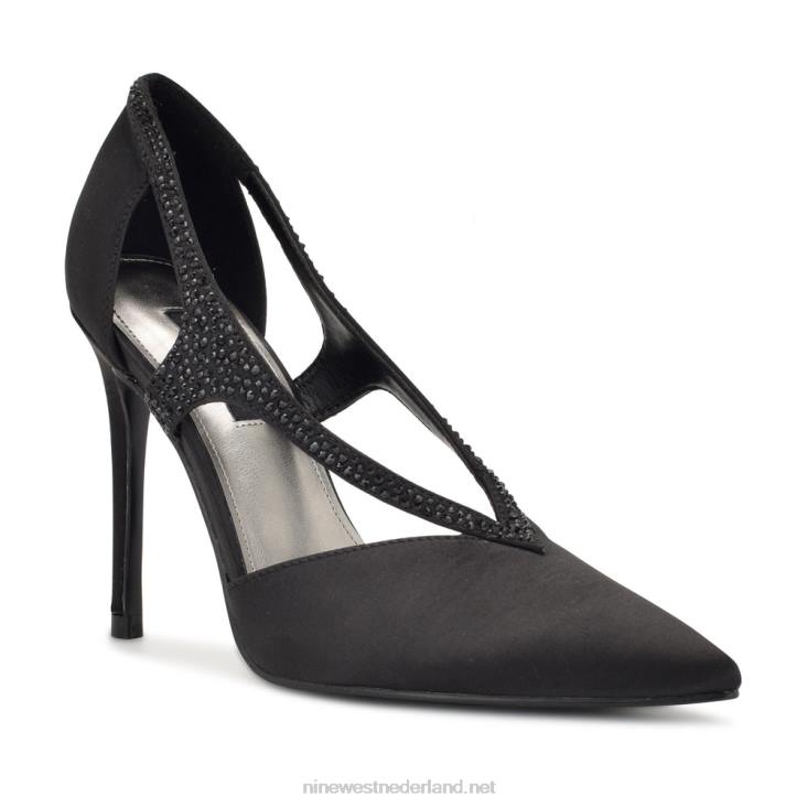 fantasie pumps met spitse neus Nine West 62LB1277 zwart satijn kristal