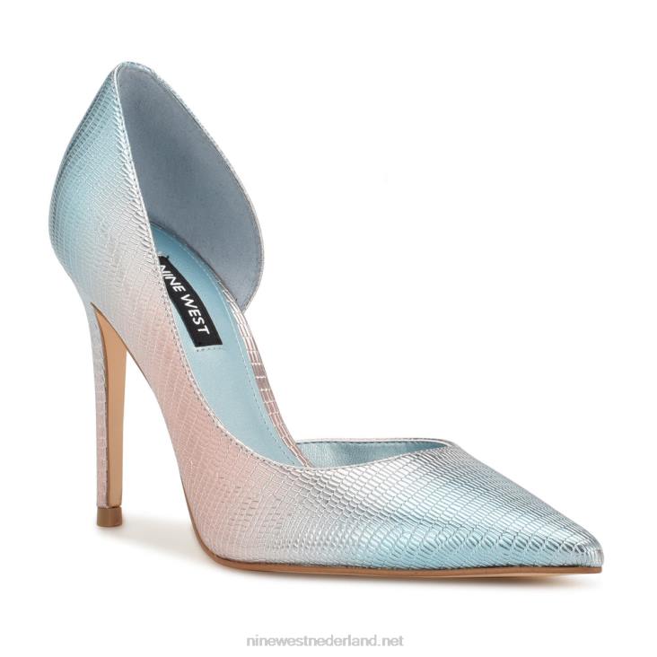 followe d\'orsay pumps met spitse neus Nine West 62LB1268 blauwe metalen hagedis
