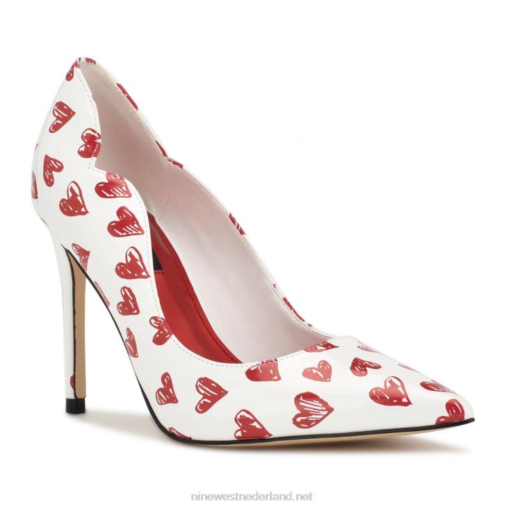 foxy pumps met spitse neus Nine West 62LB1265 wit/rood hart print patent