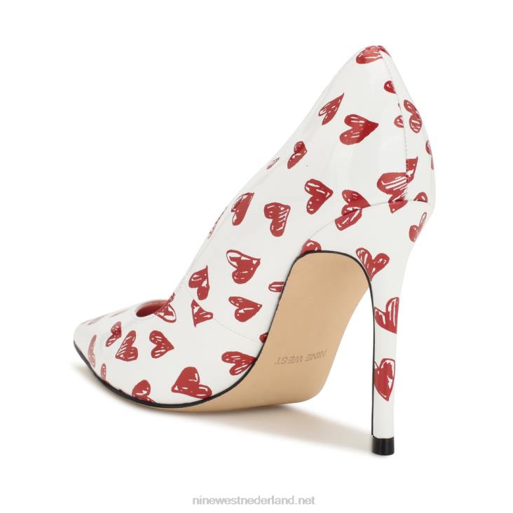 foxy pumps met spitse neus Nine West 62LB1265 wit/rood hart print patent