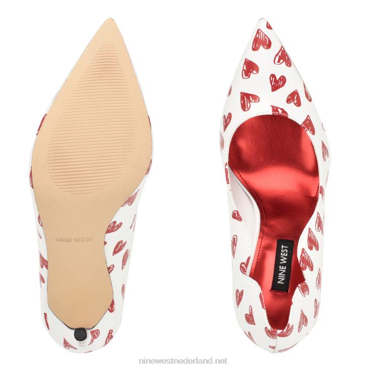 foxy pumps met spitse neus Nine West 62LB1265 wit/rood hart print patent