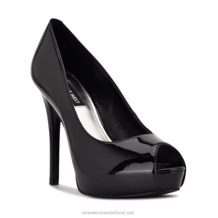hethr platform peep toe pumps Nine West 62LB1287 zwart patent