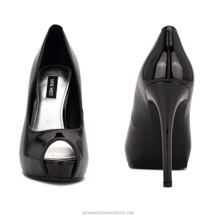 hethr platform peep toe pumps Nine West 62LB1287 zwart patent