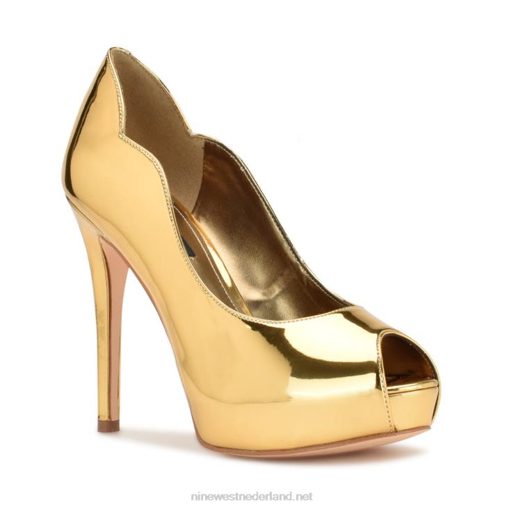 hilare pumps met open teen Nine West 62LB1303 goud spiegelend metaal