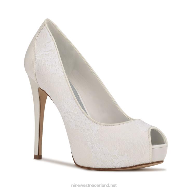 hizzia pumps met open teen en plateauzolen Nine West 62LB1469 witte veter