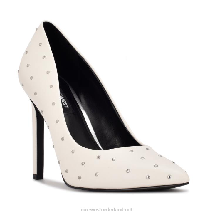 tatiana pumps met spitse neus en studs Nine West 62LB1364 wit leer bezaaid