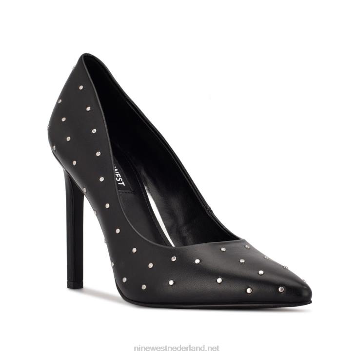 tatiana pumps met spitse neus en studs Nine West 62LB1365 zwart leer bezaaid