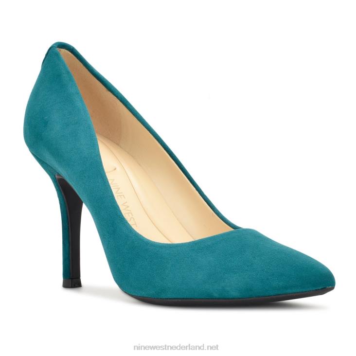 vijfde 9x9 pumps met spitse neus Nine West 62LB1280 groenblauw suède
